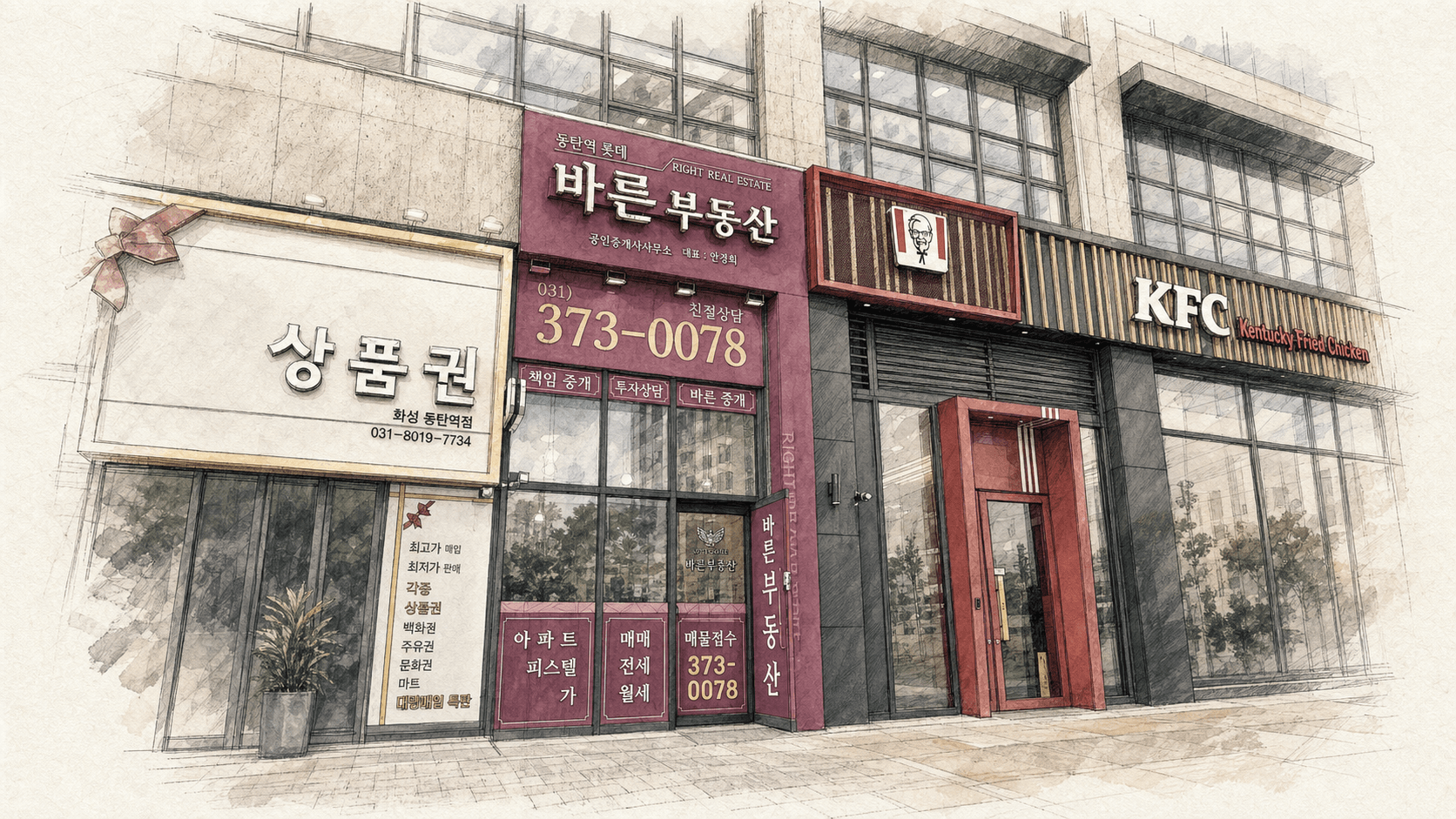 동탄역롯데바른 공인중개사사무소가 위치한 롯데캐슬 상가 건축 스케치